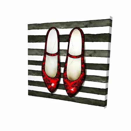 FONDO 16 x 16 in. Red Glossy Shoes on Striped Background-Print on Canvas FO2789275